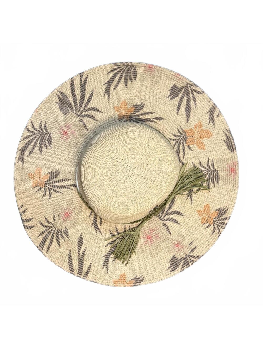 Karen Keith Floral Pattern Wide Brim Straw Sun Hat with Tassel Detail